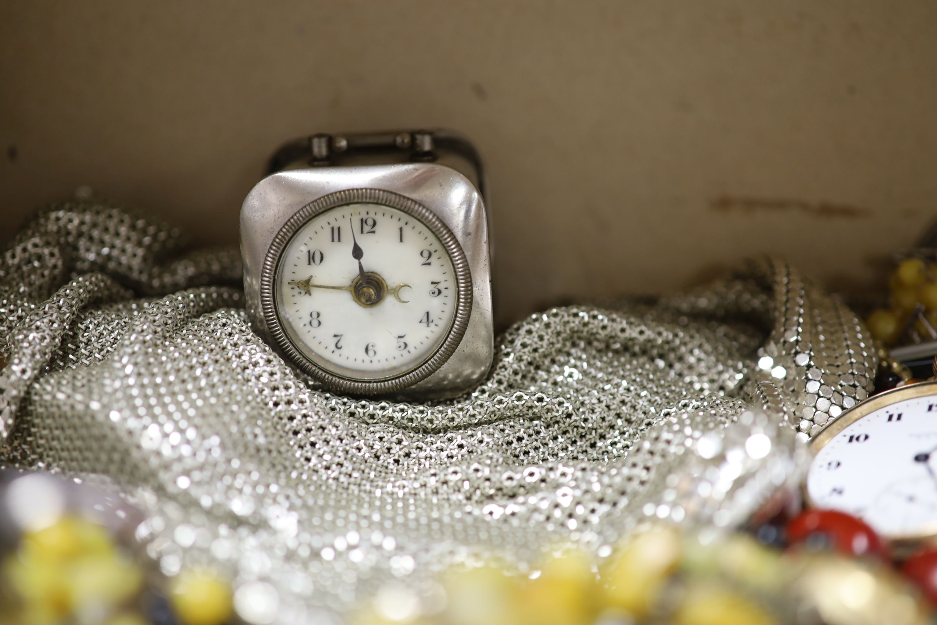 A quantity of mixed jewellery and watches including silver charm bracelet and other silver jewellery, Elgin and Waltham pocket watches, silver condiment etc.